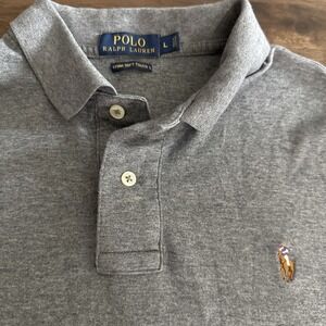 POLO RALPH LAUREN Mens Pima Soft Touch Polo Shirt Size Large Gray Short Sleeve